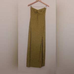 Elegant Strapless Olive Green color Dress